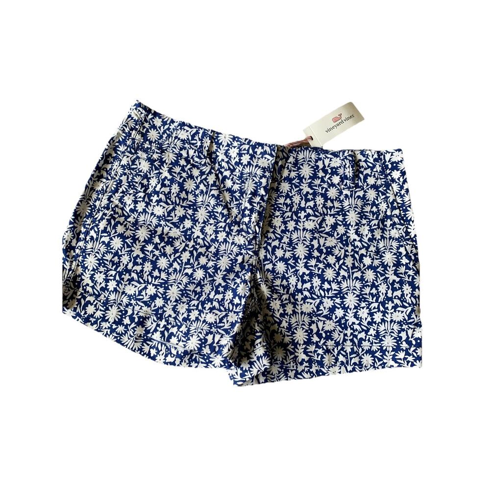 Vineyard Vines Floral Shorts Womens 4 Blue White Stretch Chino Preppy NWT - Picture 5 of 15